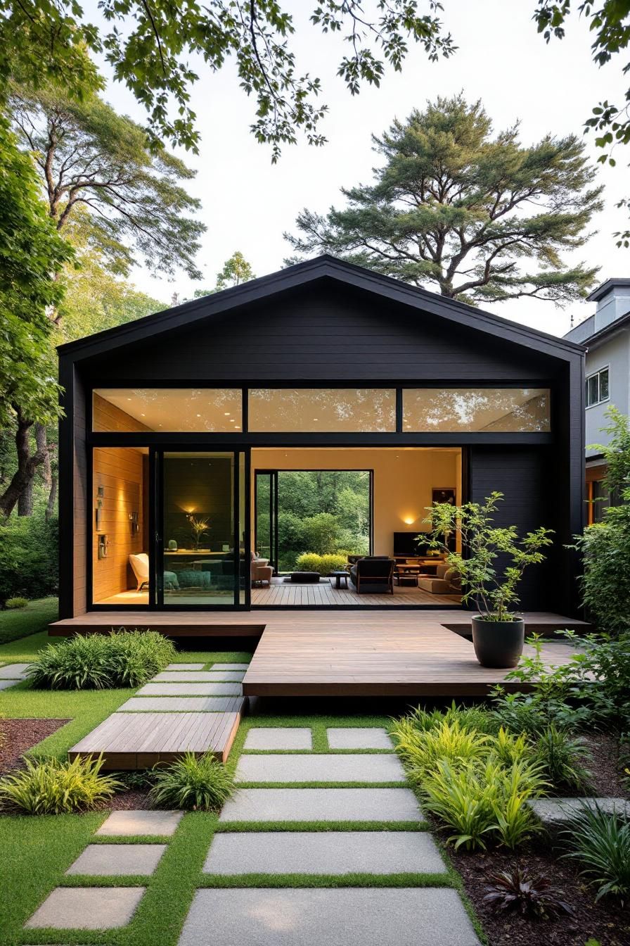 Modern minimalist house in a lush forest setting