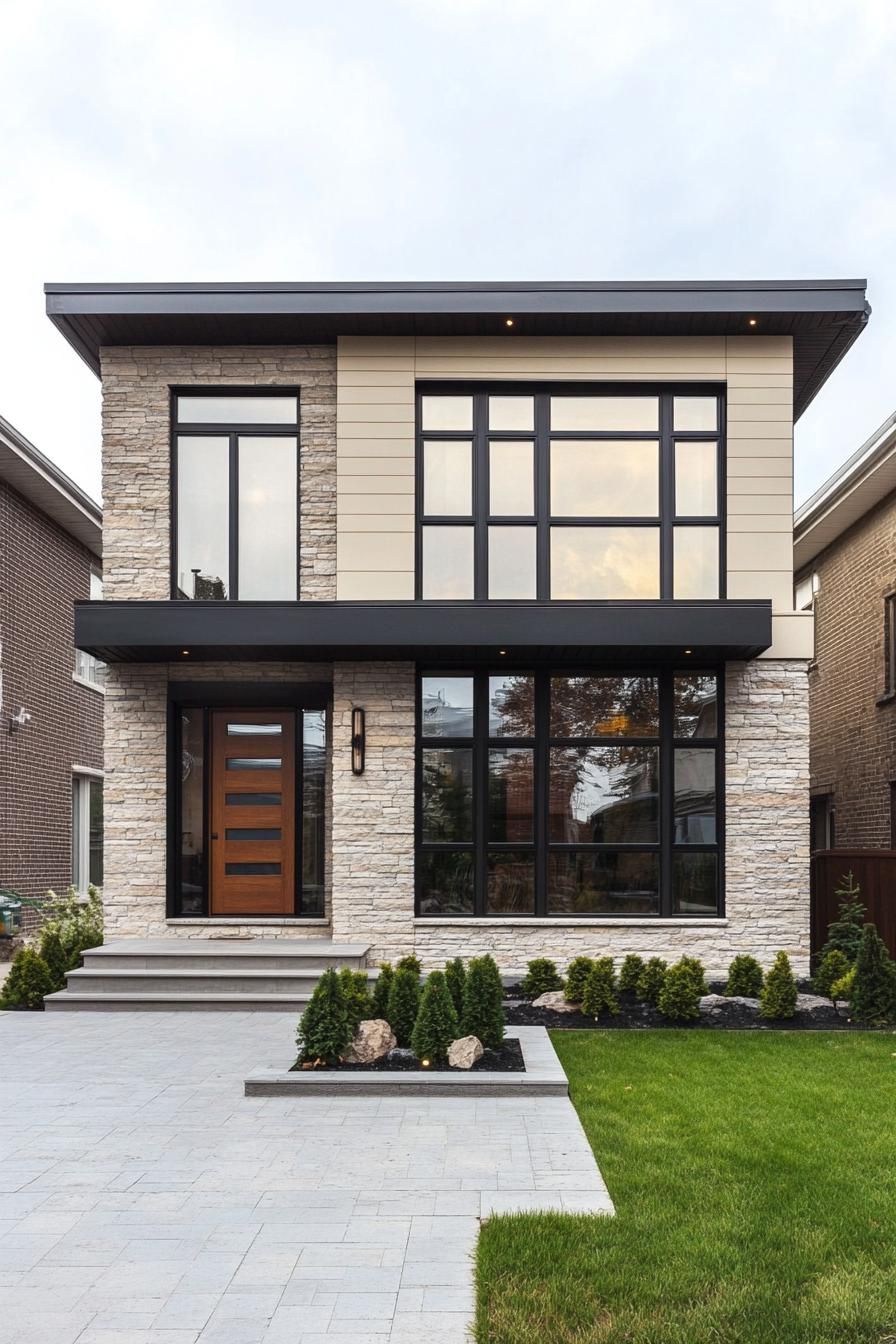 Modern house with stone and glass elements