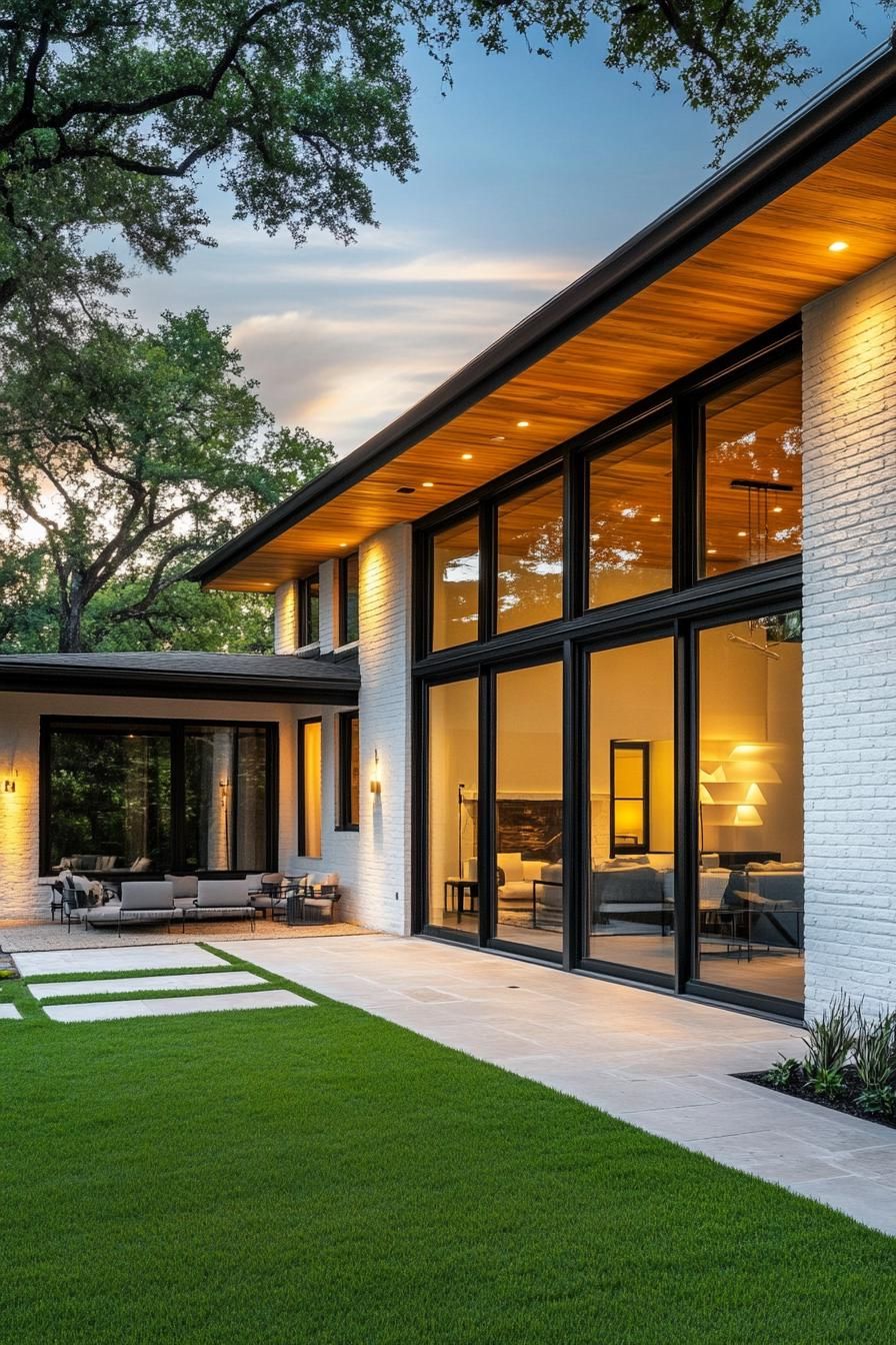 Modern house with large windows and inviting patio