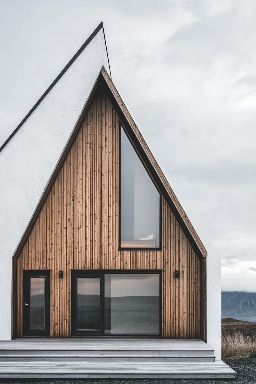 A-frame house with wooden facade and large glass windows