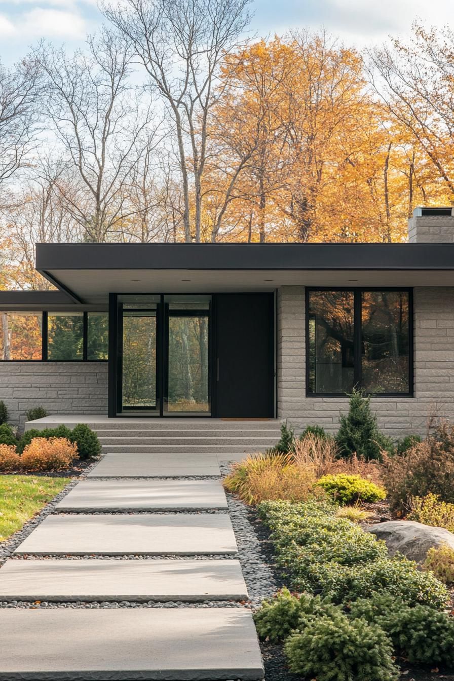 Modern house with flat roof and fall trees