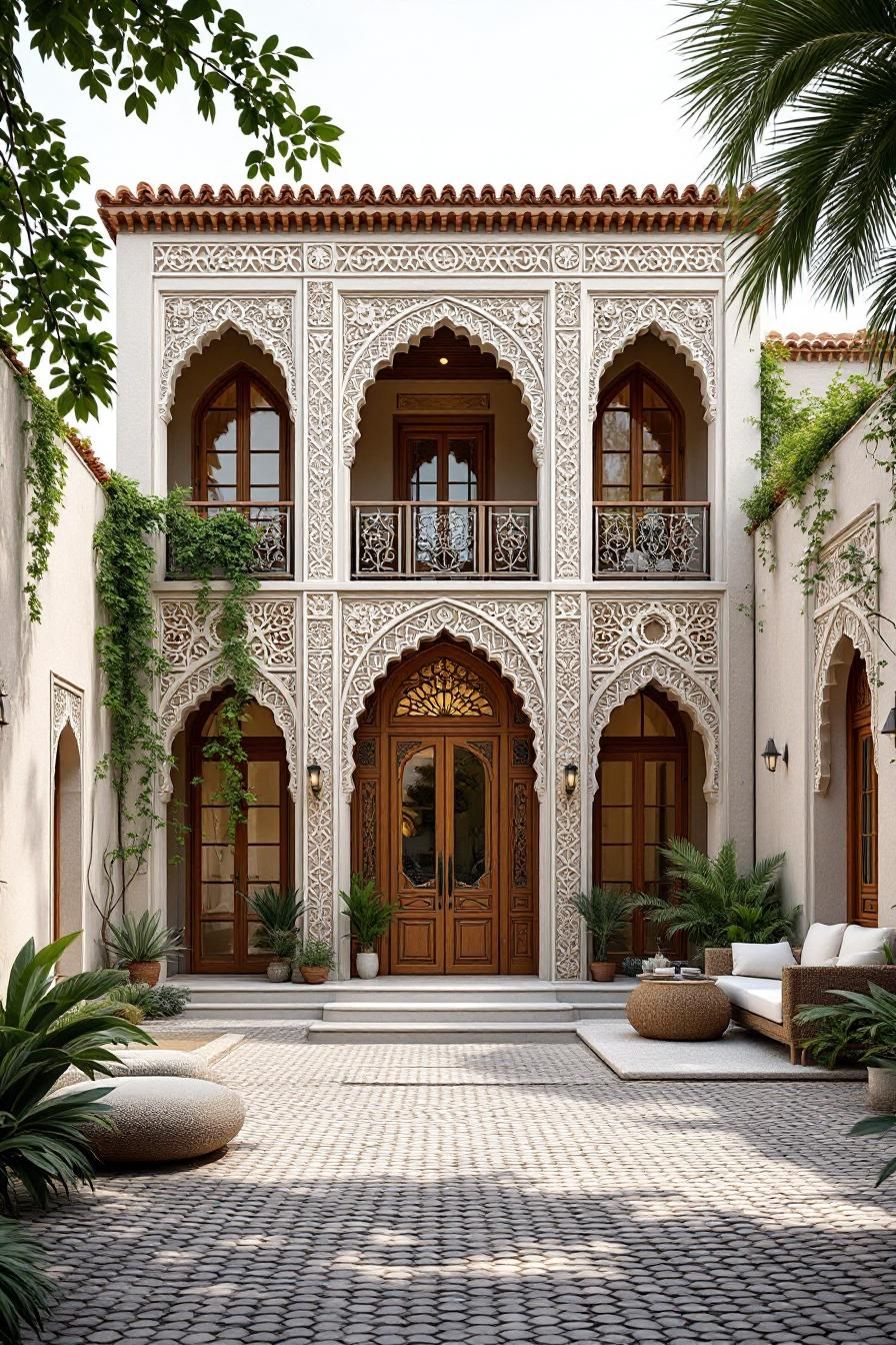 Elegant Arabic house with arches and plants