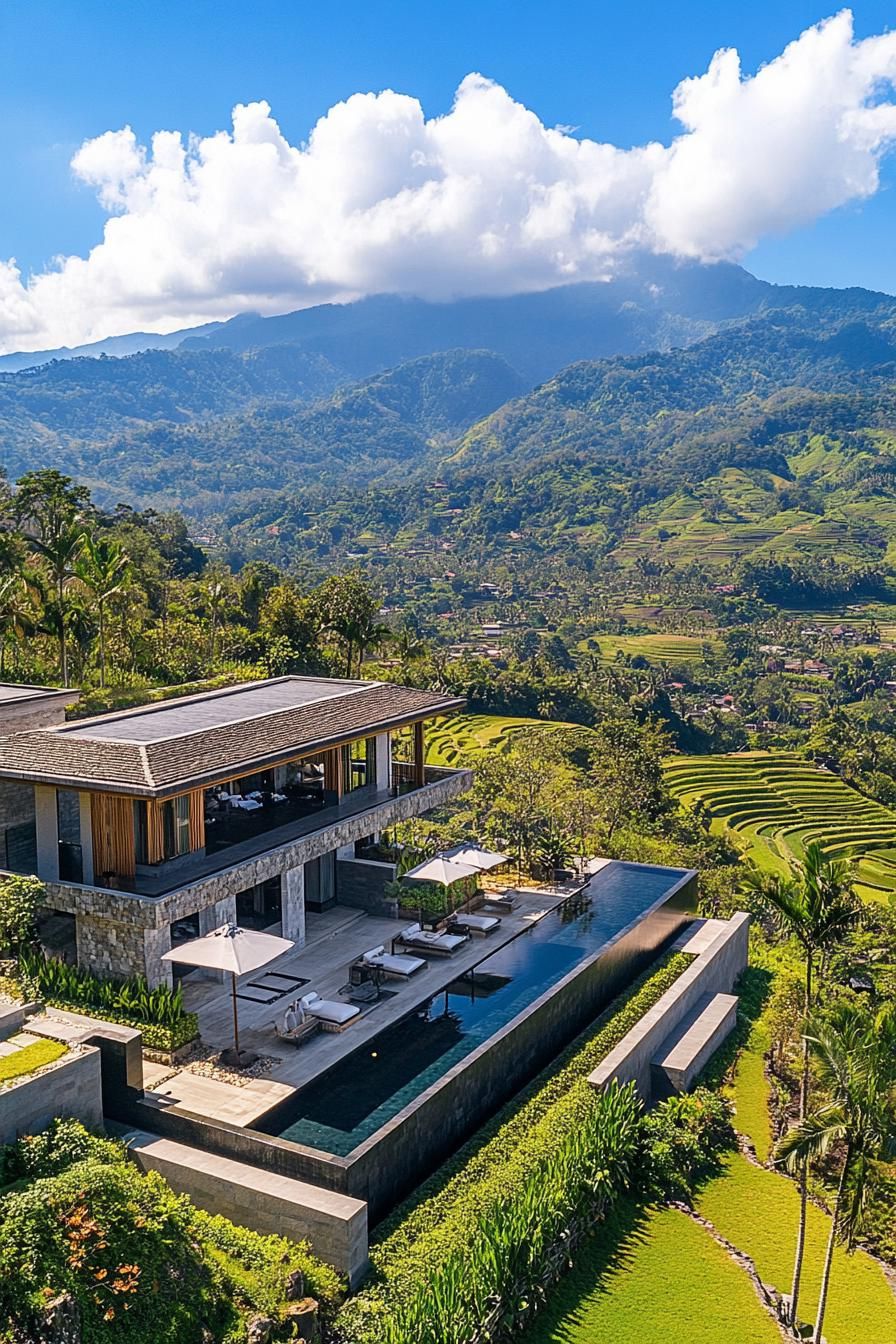 A modern Balinese villa with stunning rice terrace views