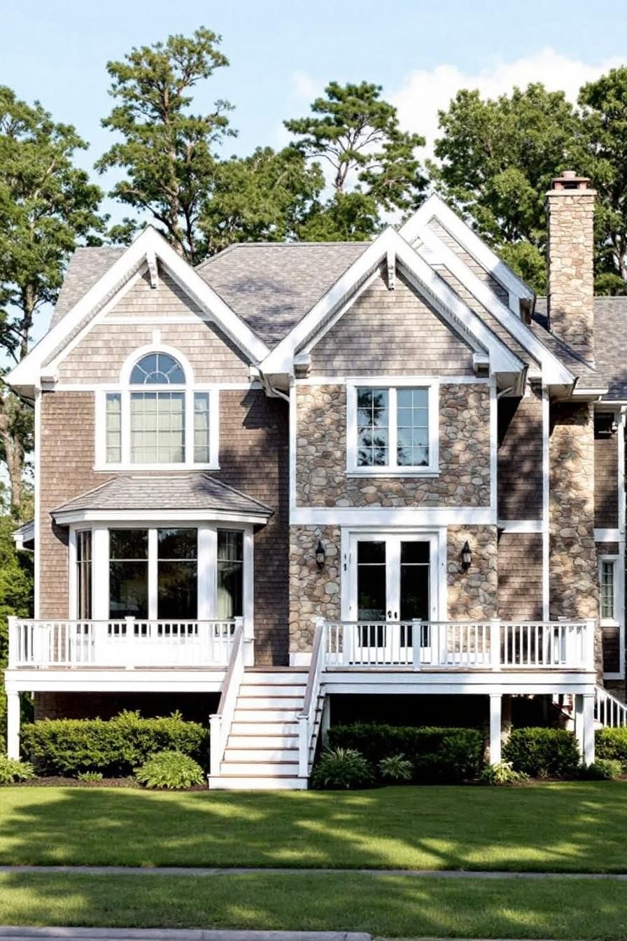 Charming two-story coastal house with stone and shingle facade