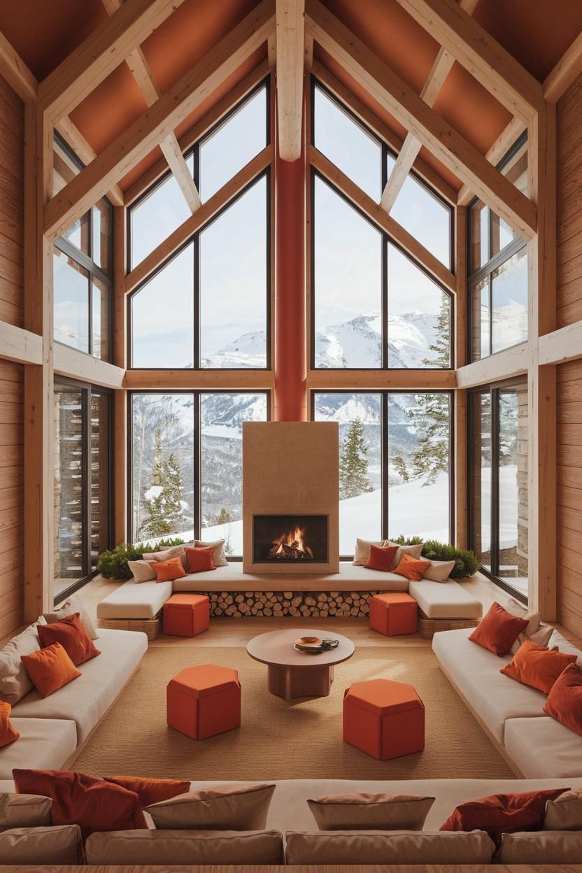 Cozy living room with mountain views