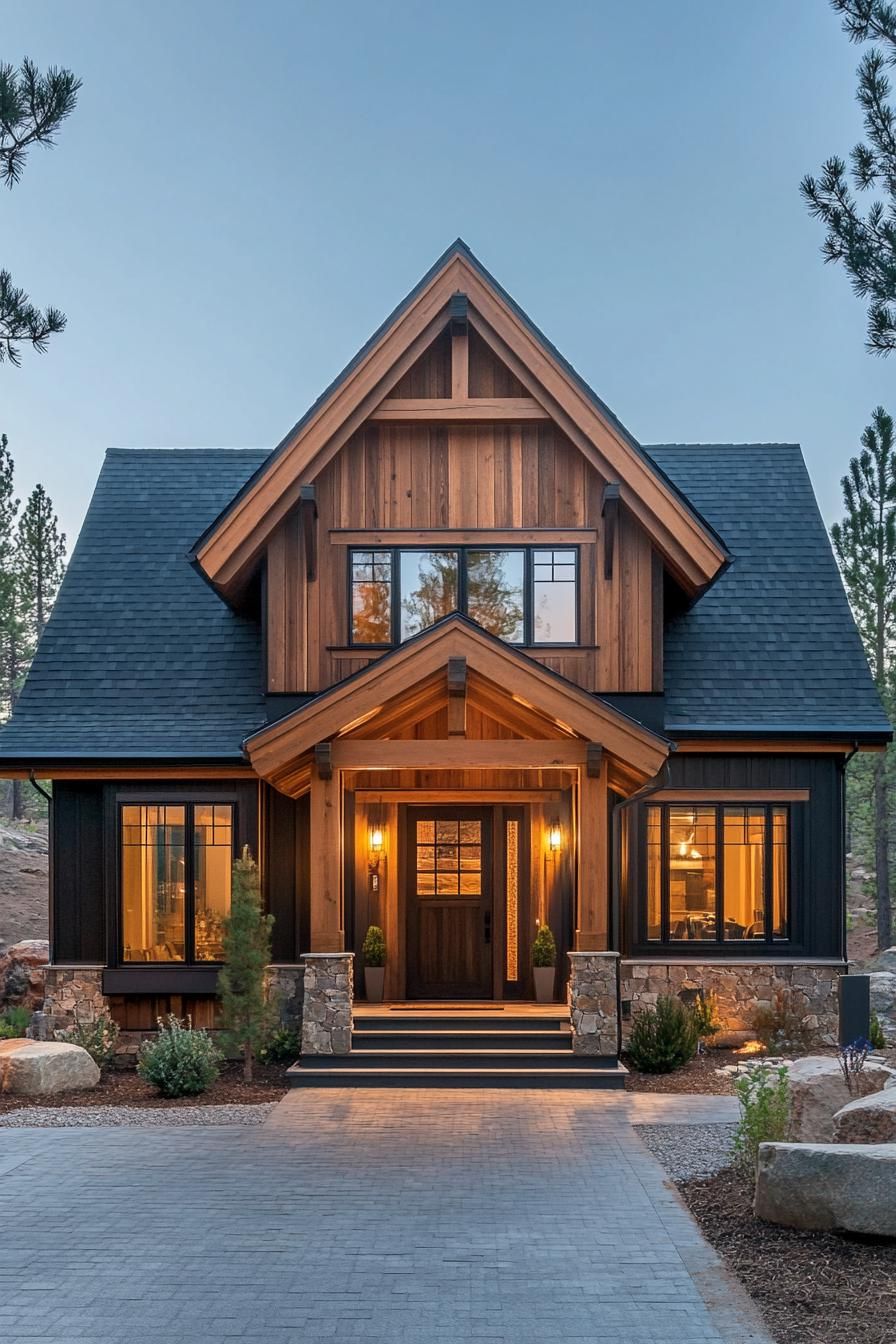 Warm wooden chalet with glowing lights