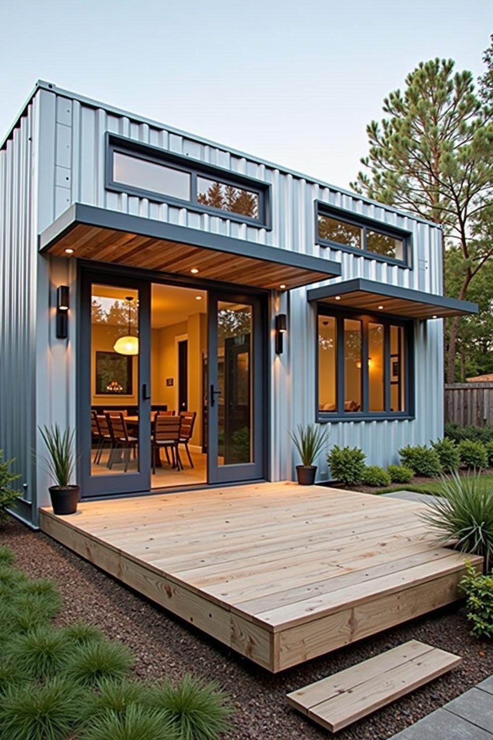 Tiny home with stylish deck and large windows