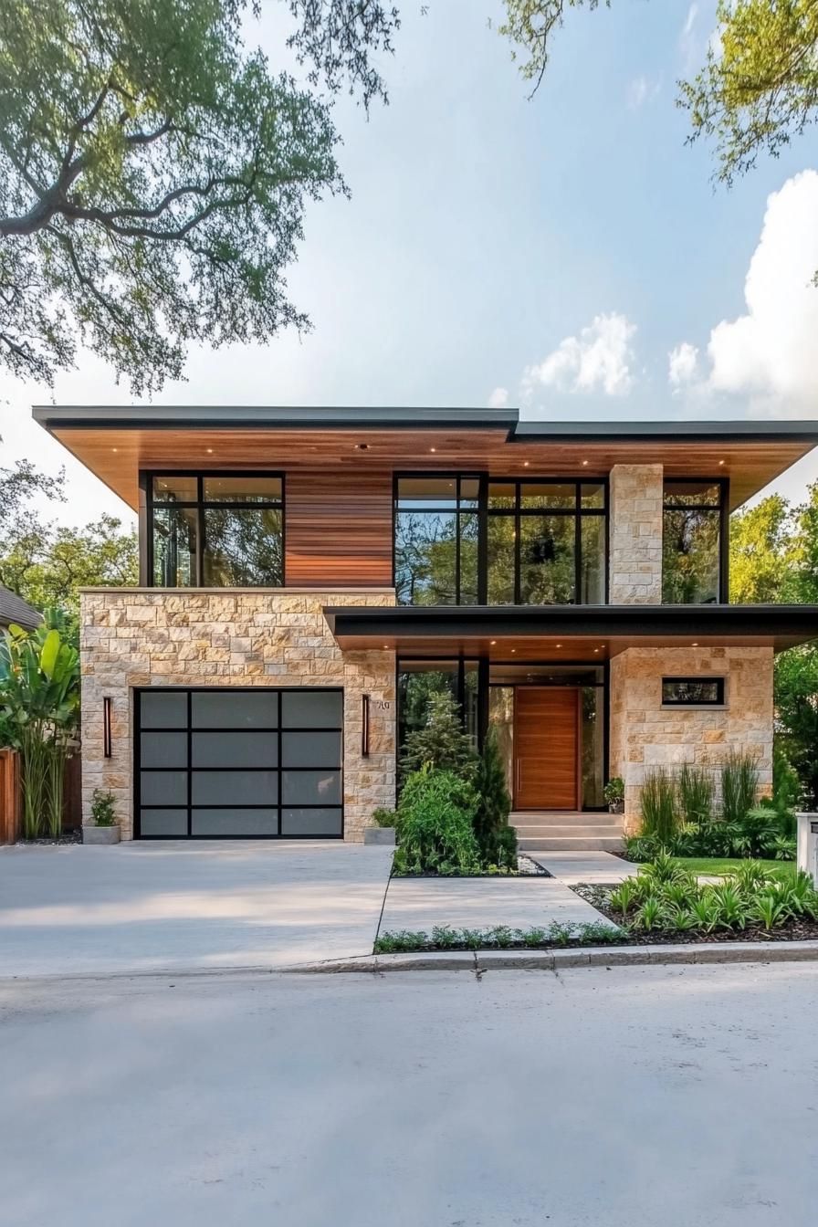 Modern house with glass and stone elements