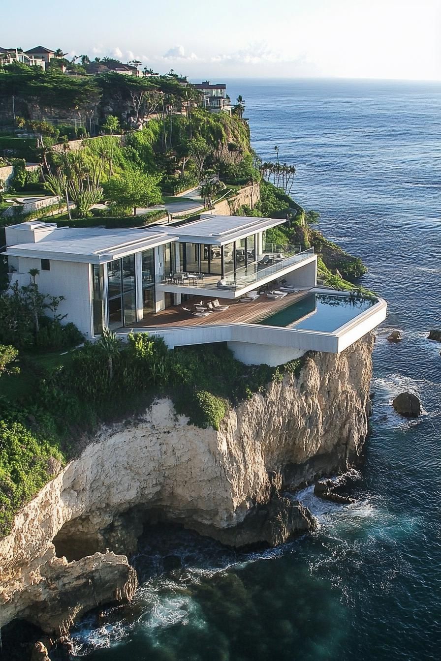 Modern villa perched on a cliff overlooking the sea