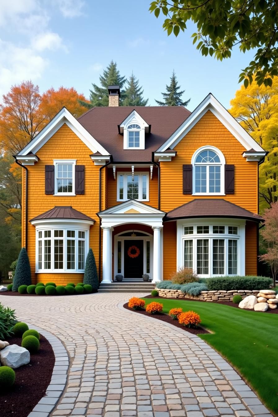 Colorful suburban house with autumn trees