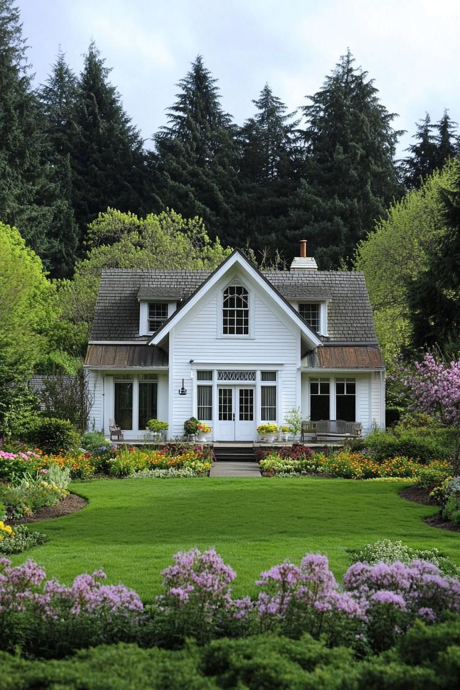 Whimsical White Cottage Amidst Blooms