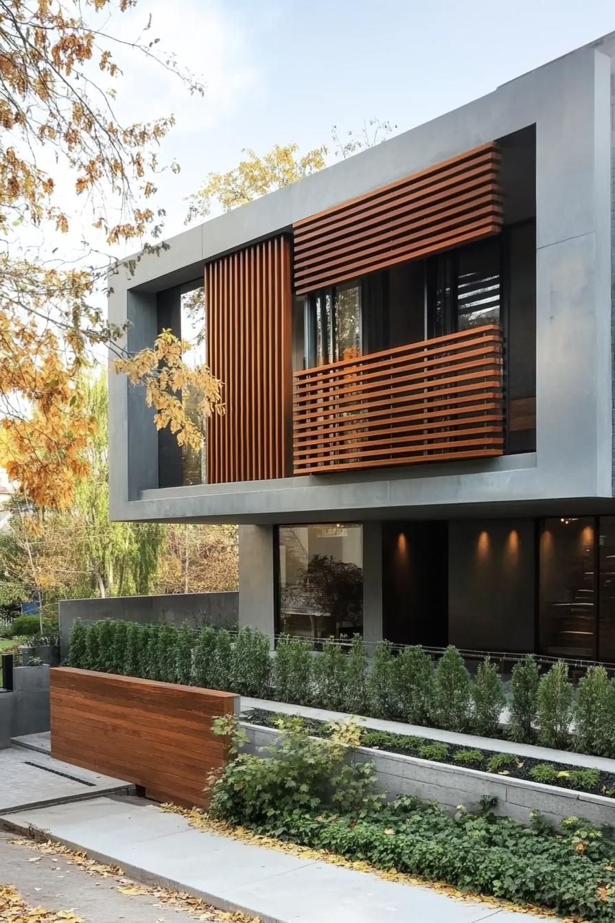 modern house geometric facade with slatted wood wall 1