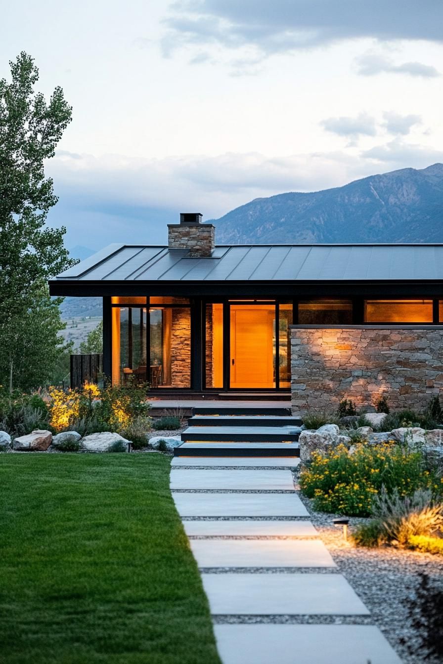 Elegant rancher home with mountain backdrop