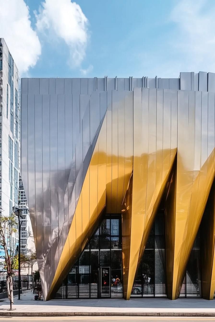 modern building facade architecture with color metal folded sheets