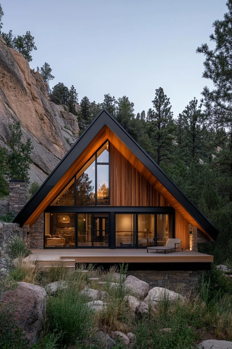 Modern cabin with A-frame design nestled in nature