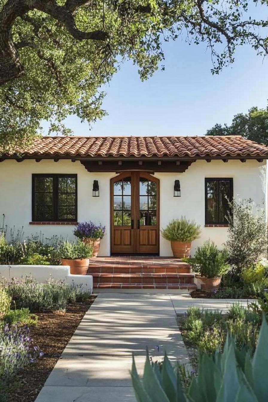 Spanish bungalow with terracotta roof and garden