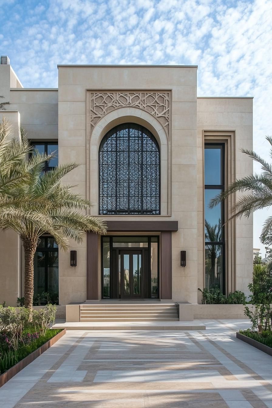 Chic Arabic house with grand arches and palm trees