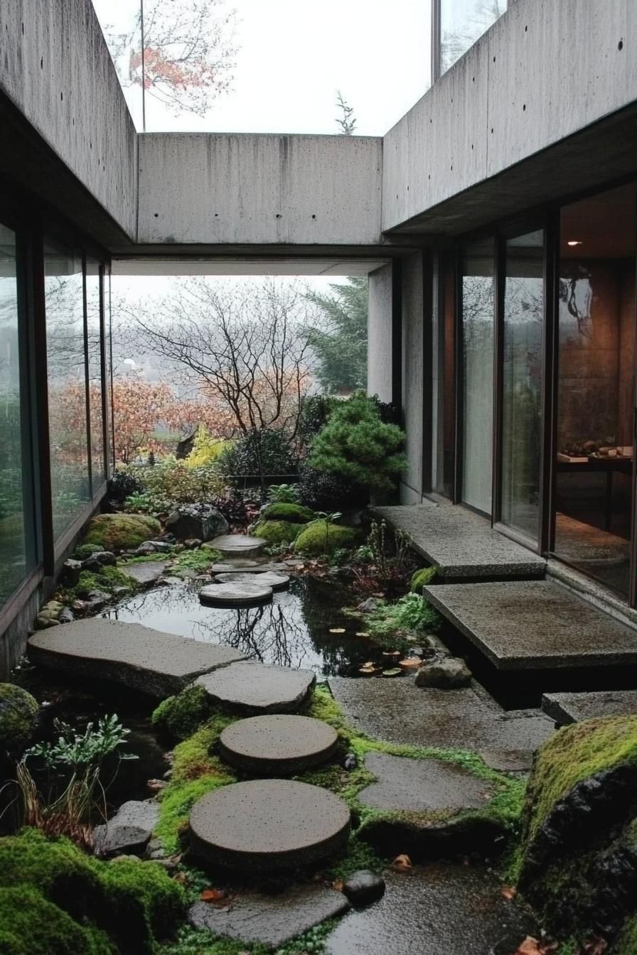 Serene Japanese courtyard with stepping stones