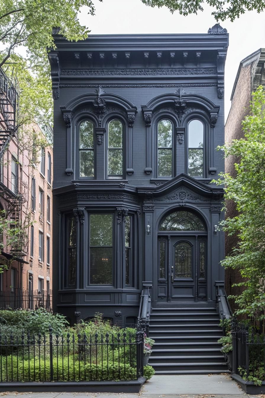 Classic Victorian architecture elegantly painted in black