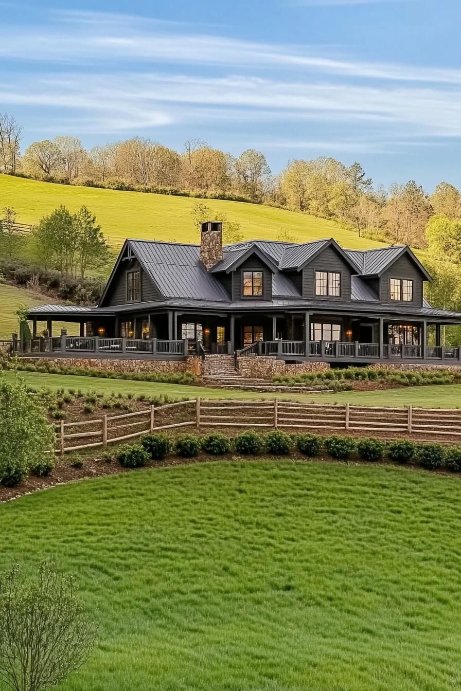 Large farmhouse with a wraparound porch