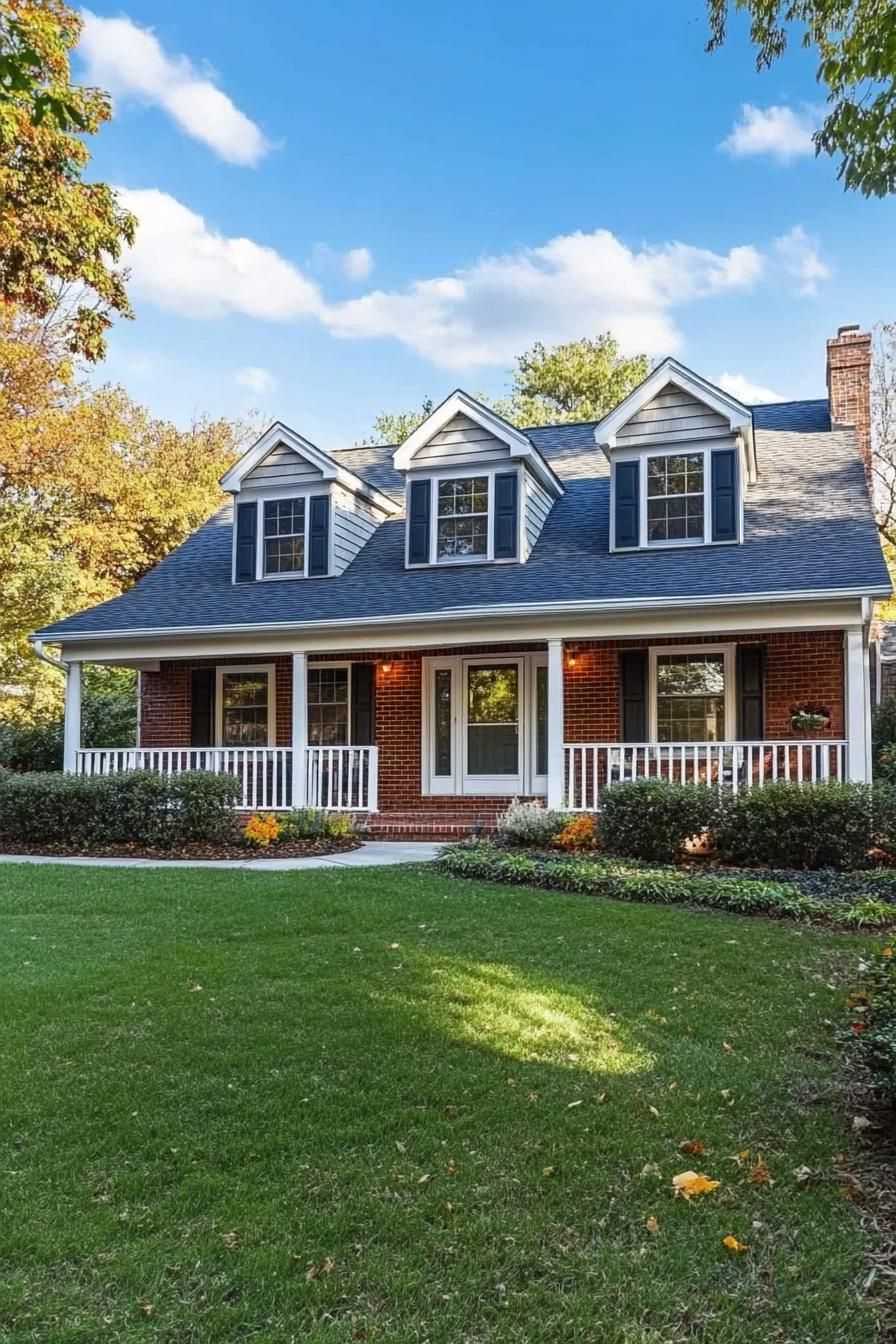 Suburban house with dormers and a spacious lawn