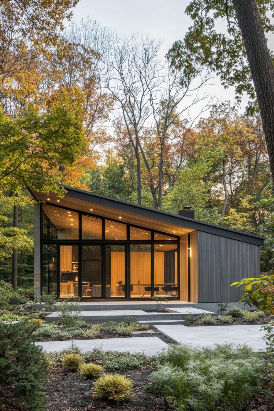 Skillion roof house surrounded by forest