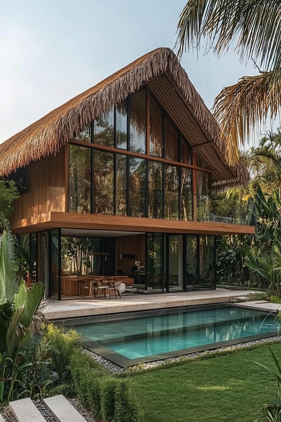 Cozy bamboo cottage with a sparkling pool