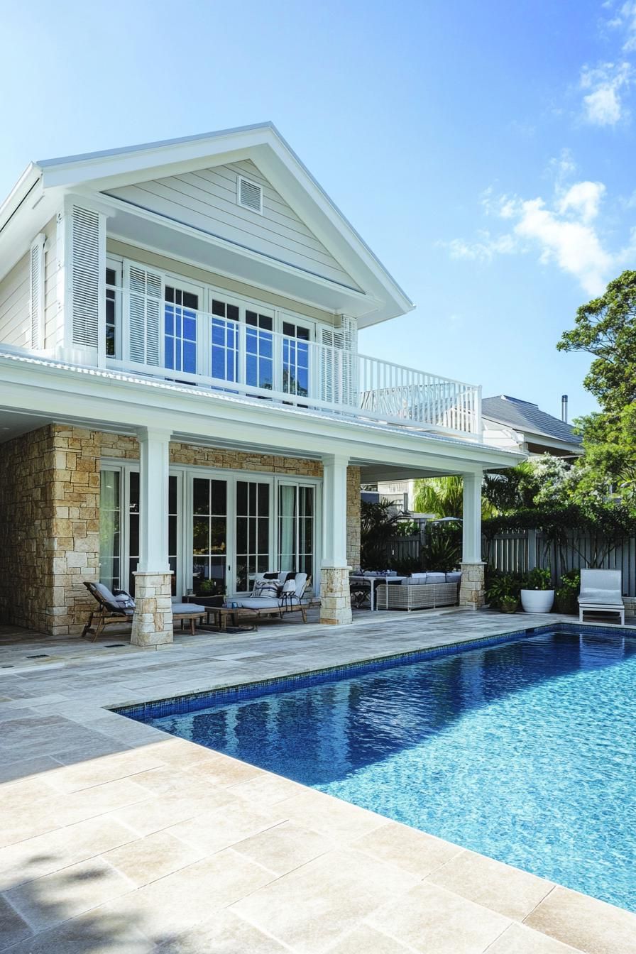 Two-story house with a pool and spacious patio