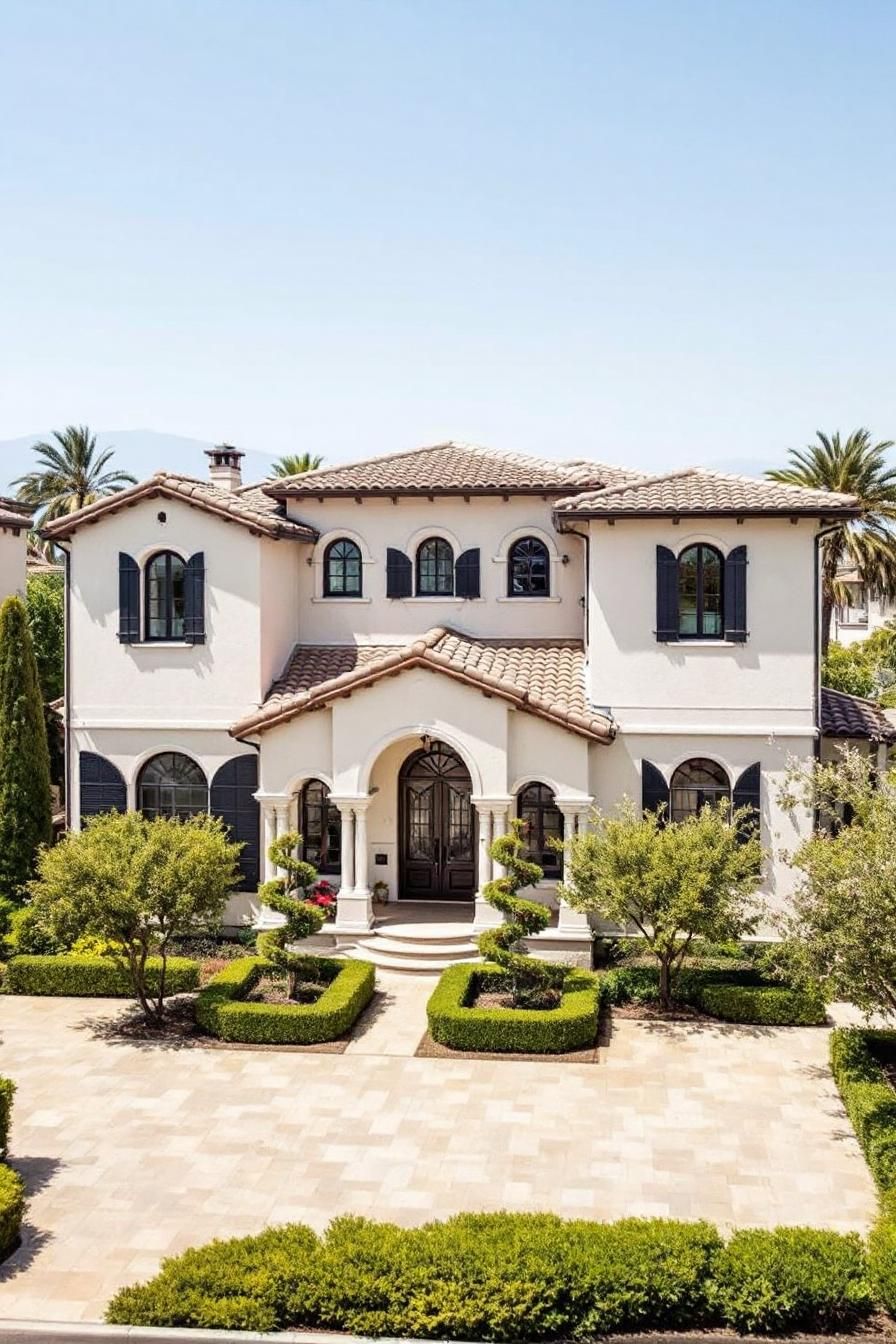 Elegant Mediterranean villa with terracotta roofs and lush greenery