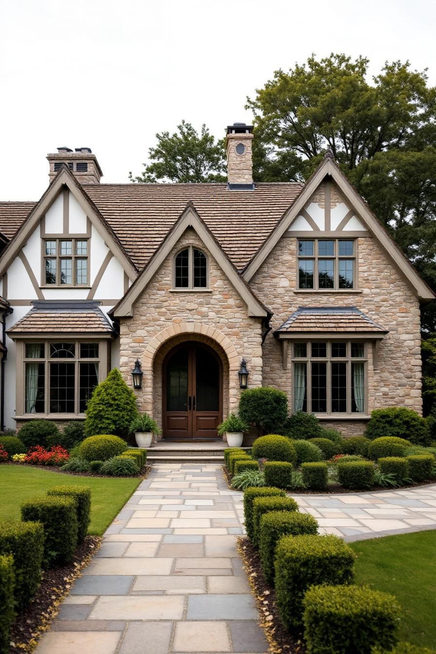 Charming stone cottage with manicured garden path