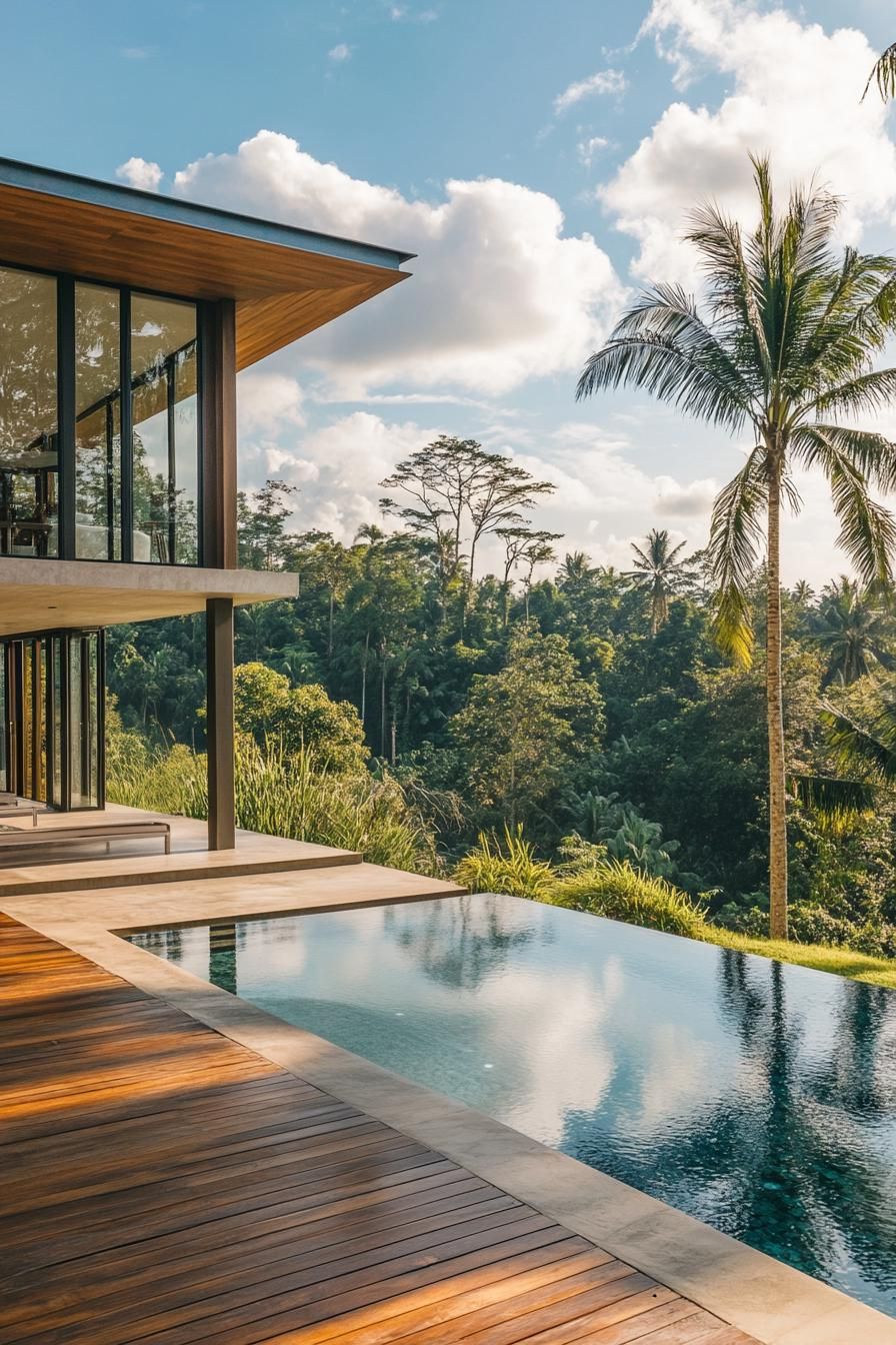 Modern villa with a sleek infinity pool in a lush setting