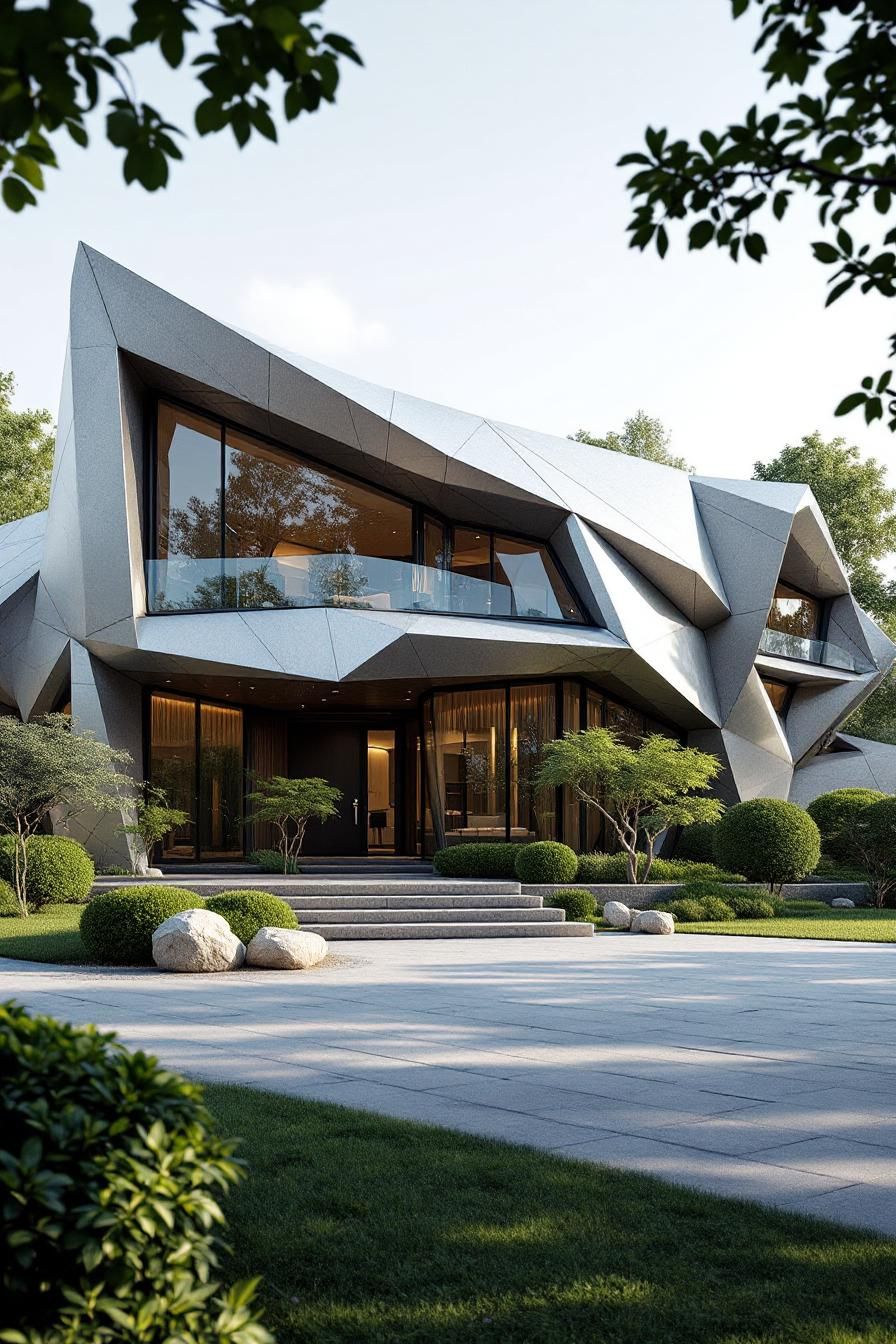 Futuristic house with angular design and large windows