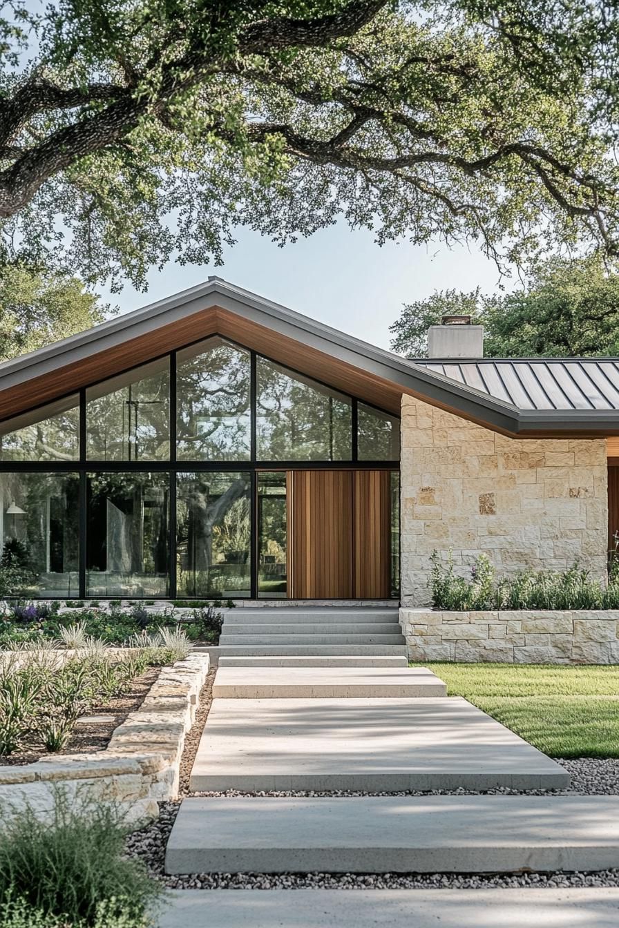 Rancher house with a stone facade and modern design