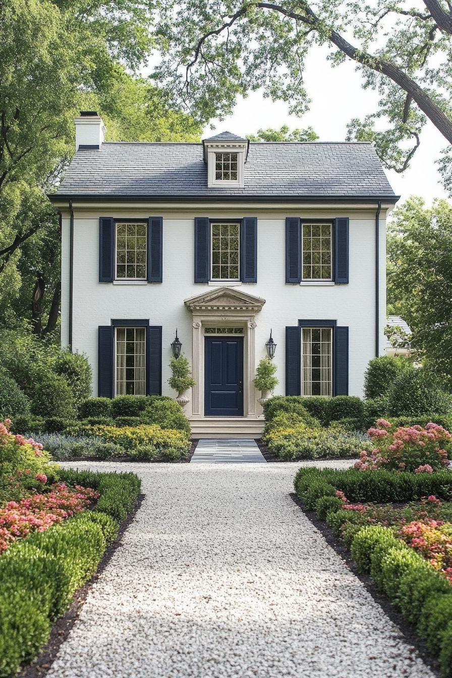 Charming Georgian house with blue shutters and manicured gardens