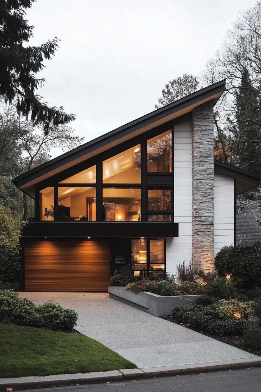 Modern home with skillion roof and large windows