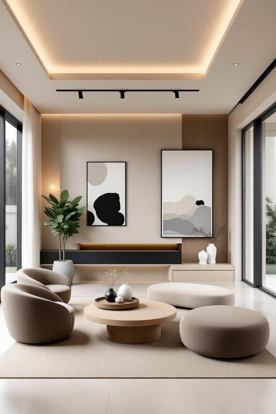 Cozy living room with neutral tones and minimalistic decor