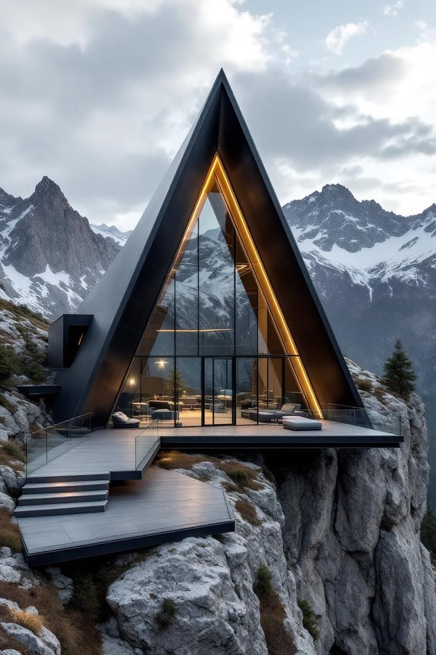 A-Frame House on Cliff with Mountain View