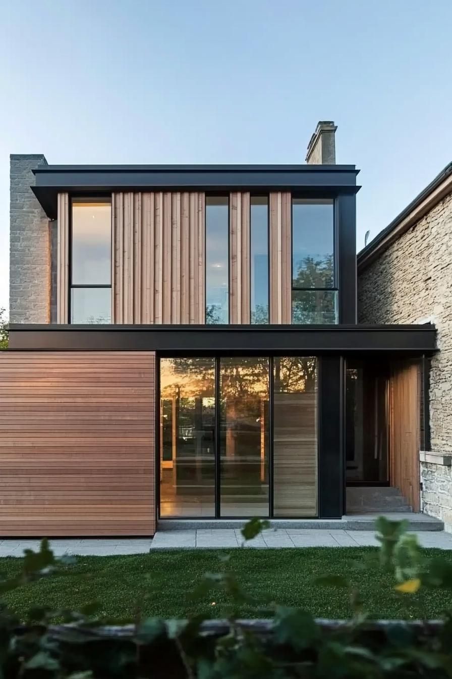 modern house facade with glass and oak cladding 3