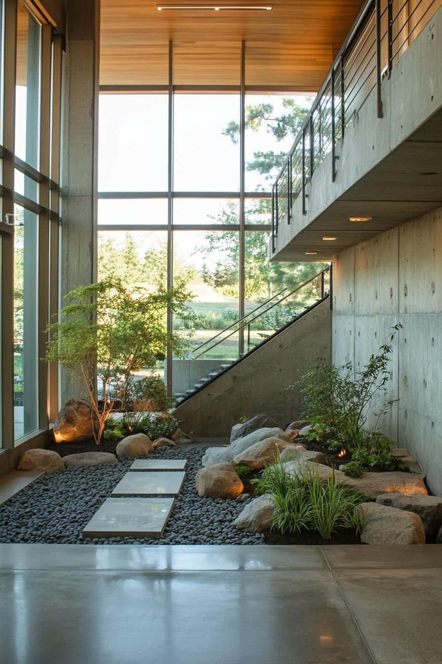 Modern Japanese courtyard with natural elements