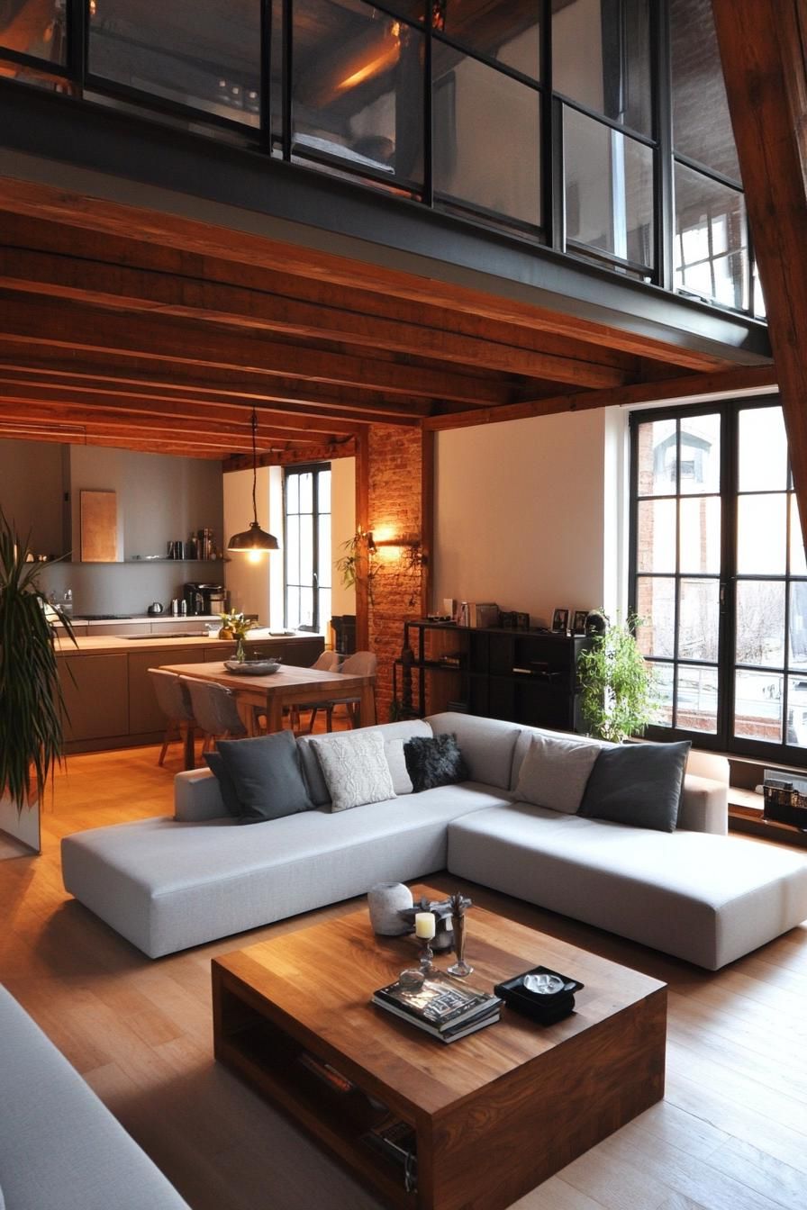 Spacious Loft Interior with Wooden Beams