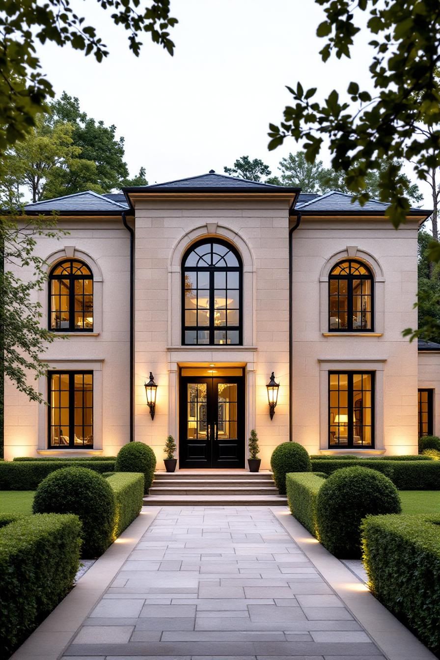 Elegant classic house with manicured pathway