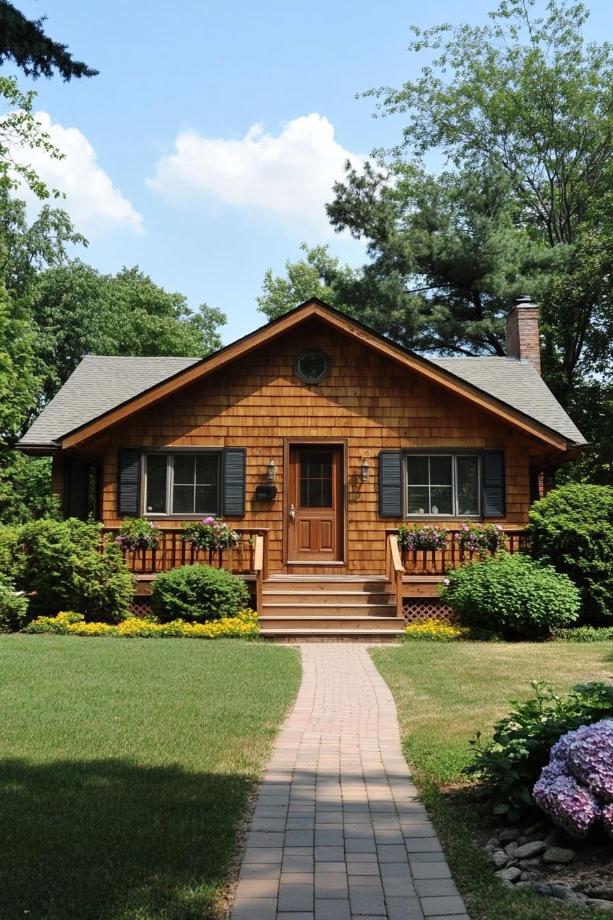 Charming wooden cottage with a lush garden