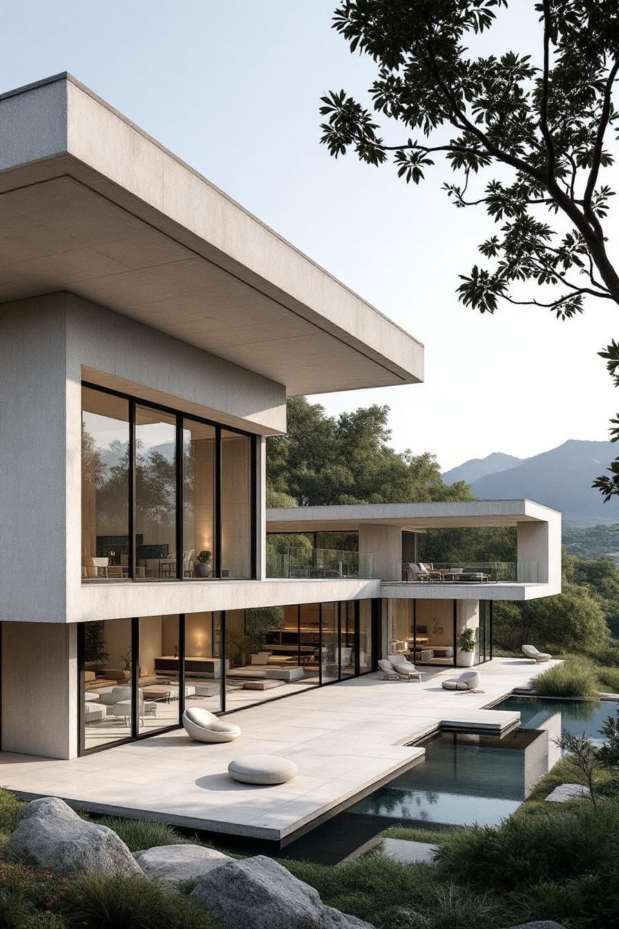 Elegant concrete mansion surrounded by nature