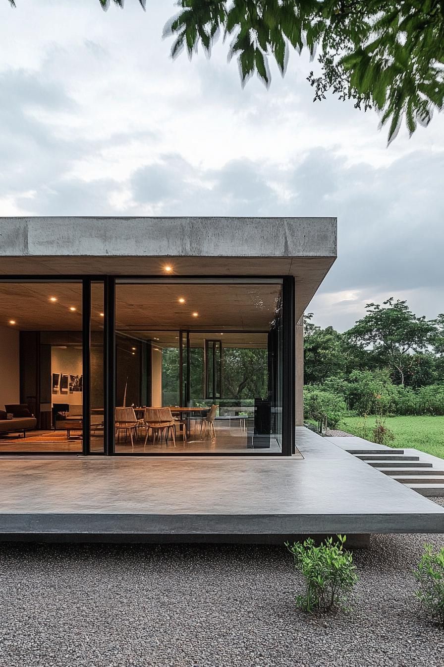 Modern Thai house with large glass windows and sleek design