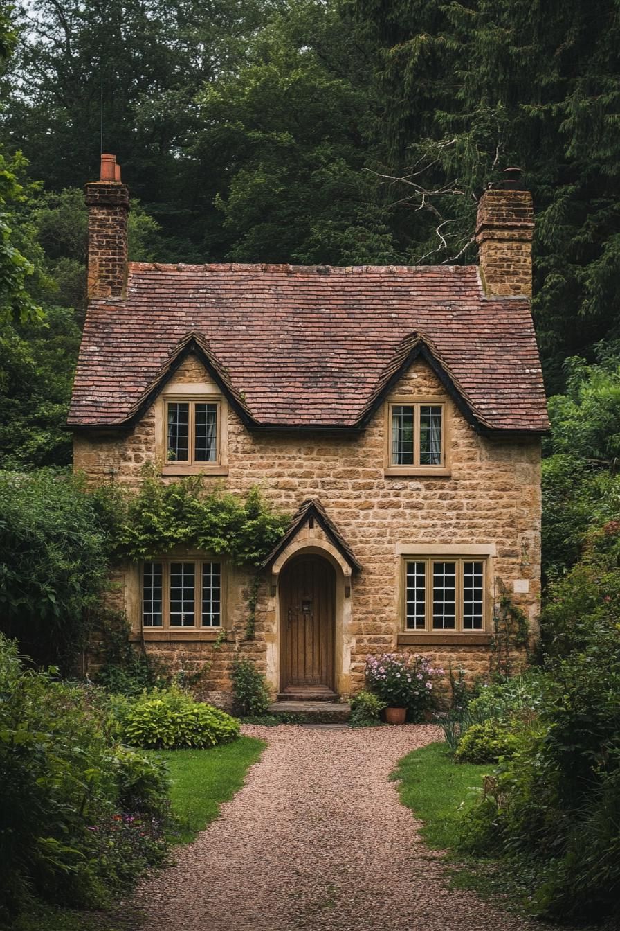 Charming stone cottage with a lush garden path