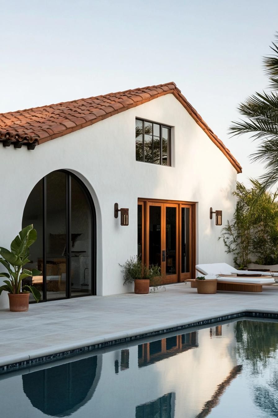 Spanish-style bungalow with a pool and terracotta roof