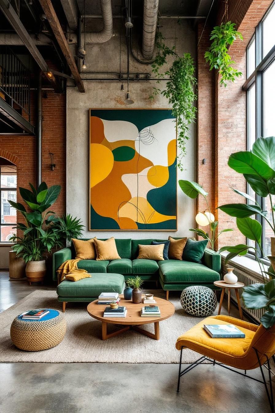 Eclectic Canvas Loft with a Pop of Green