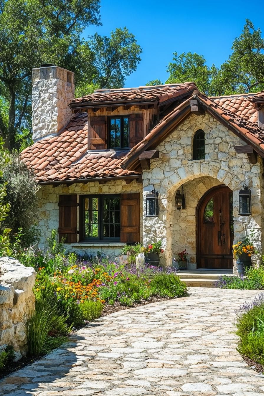 Rustic Stone Gem with Blossoming Facade