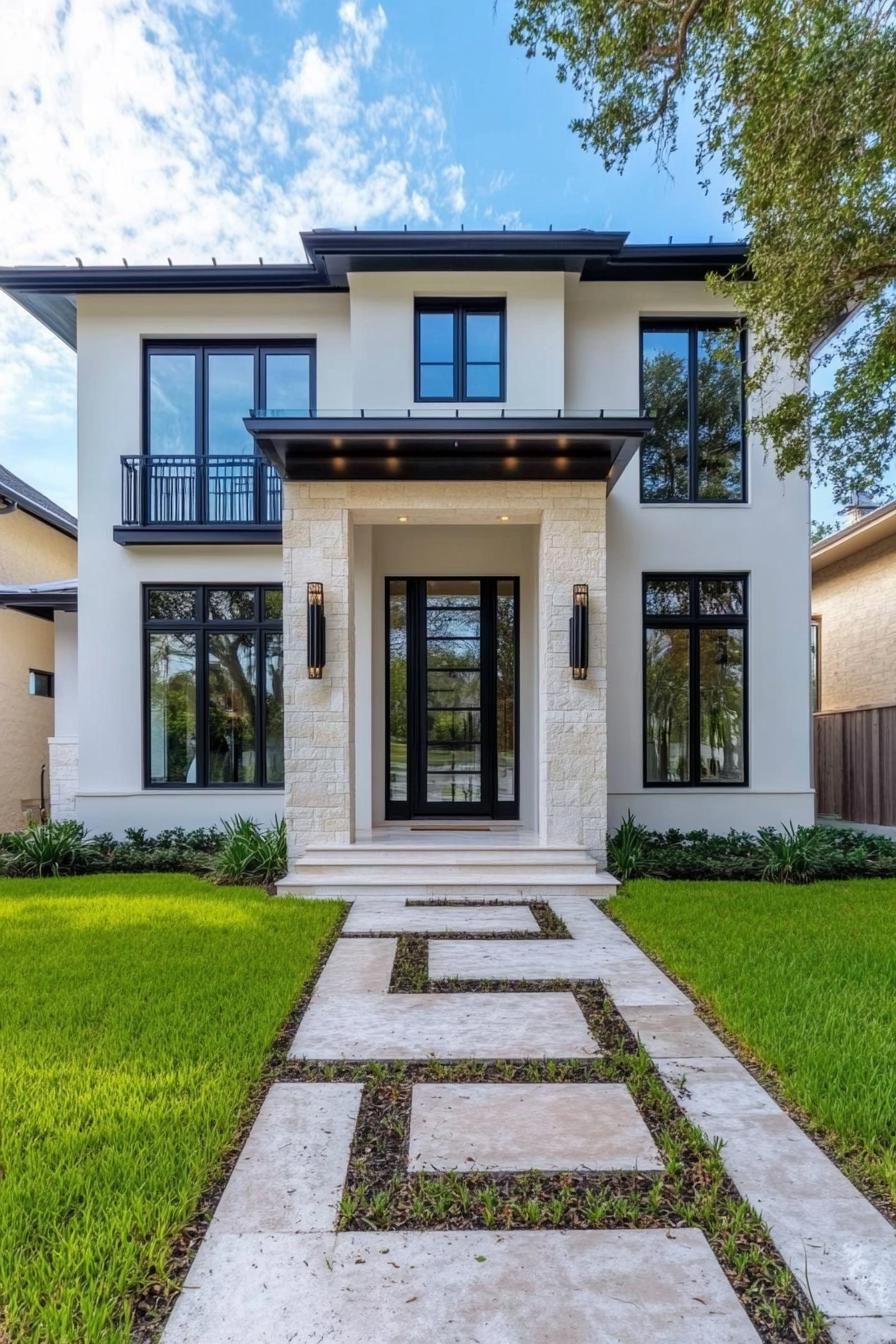 Sleek house with large windows and a modern path