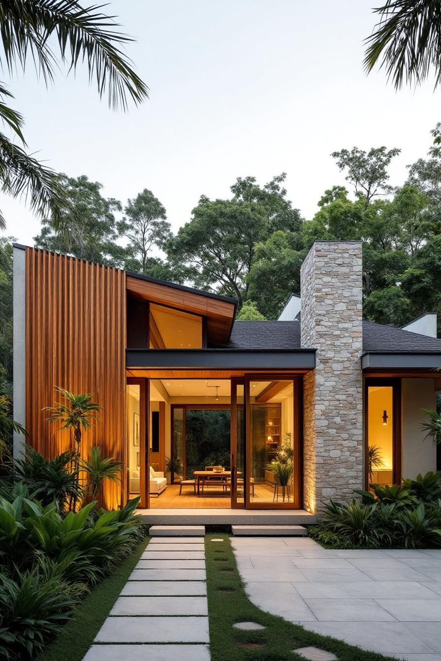 Modern tropical house with stone and wooden features